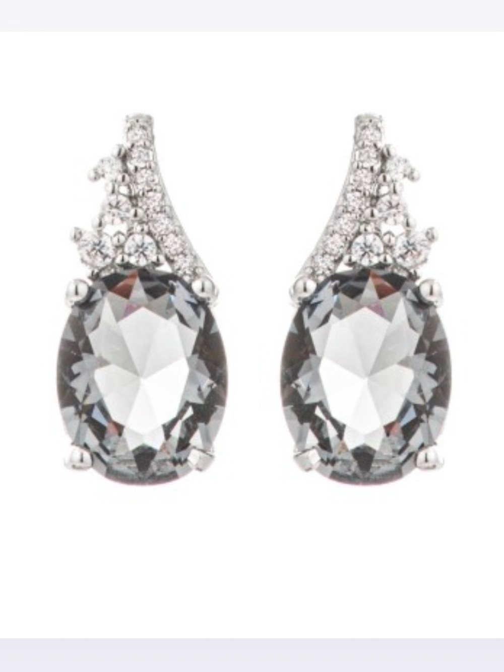 Gorgeous Silver Rhodium 5 CTW Oval Smokey Cubic Zirconia Earrings. Grade A & AAA